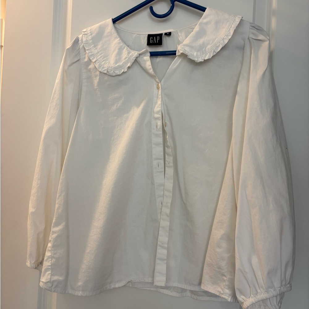 GAP Women's Cream Blouse with Ruffled Collar